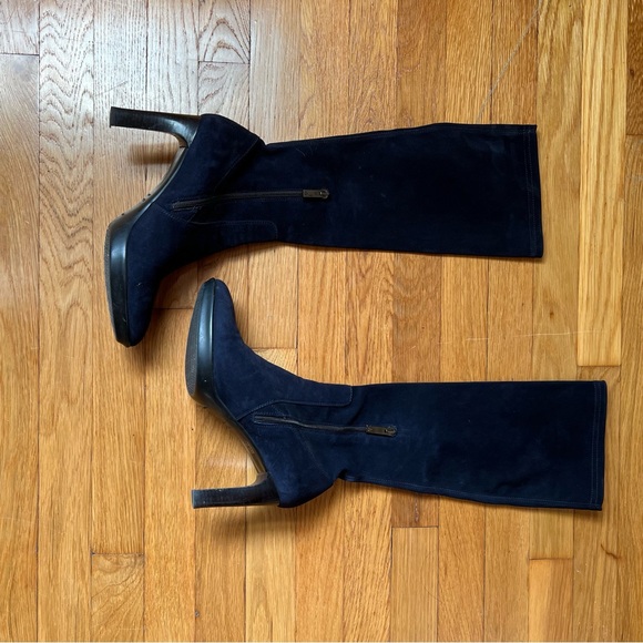 Aquatalia Navy Tall Suede Heeled Boots - Picture 5 of 6